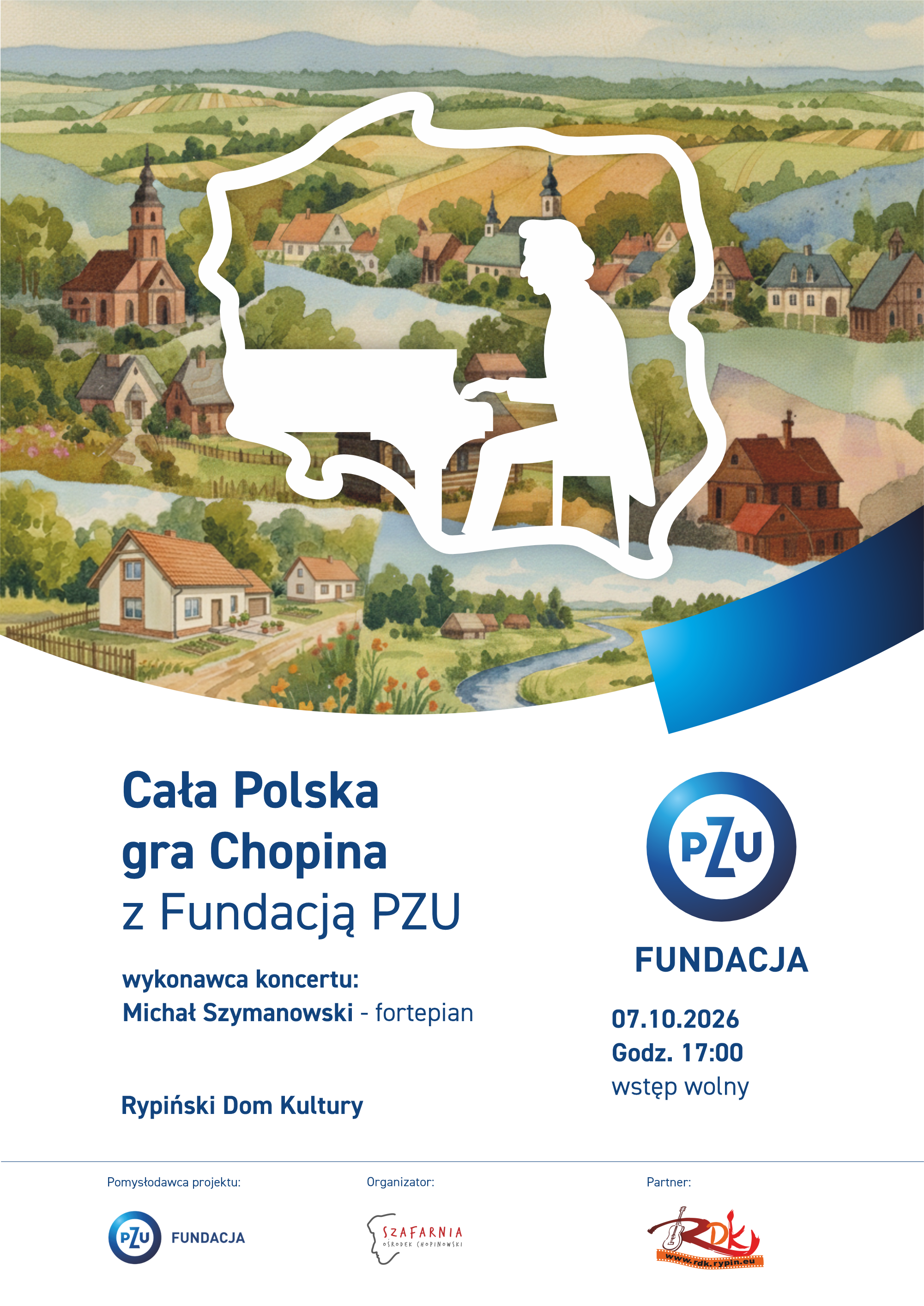 Plakat zapraszający na koncert Chopinowski Cała Polska Gra Chopina